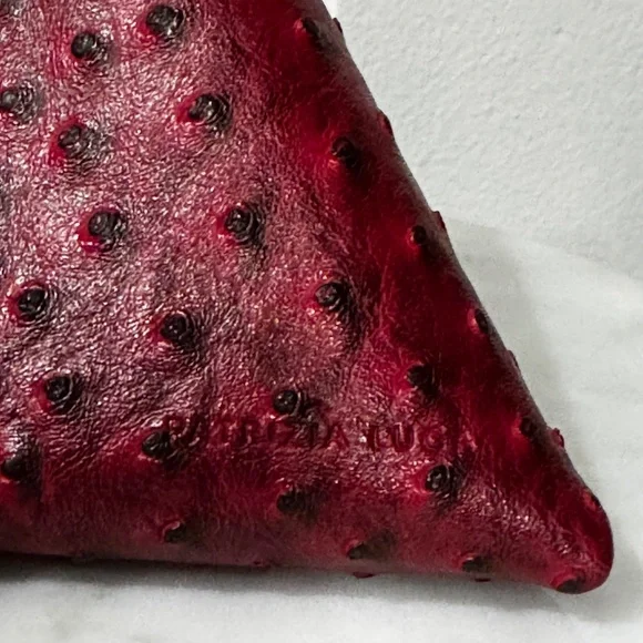 Patrizia Luca Red Ostrich Faux Leather Triangle Wristlet Clutch Handbag Purse - Picture 5 of 6